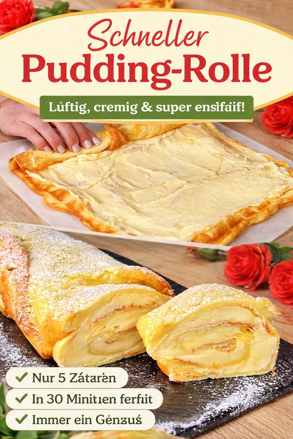 Pfannkuchen-Rollen gefüllt mit Joghurt-Creme, lecker und verführerisch