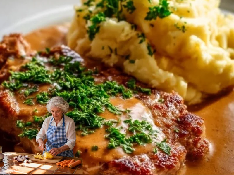 Rahmschnitzel mit cremiger Sauce und Beilagen auf einem Teller