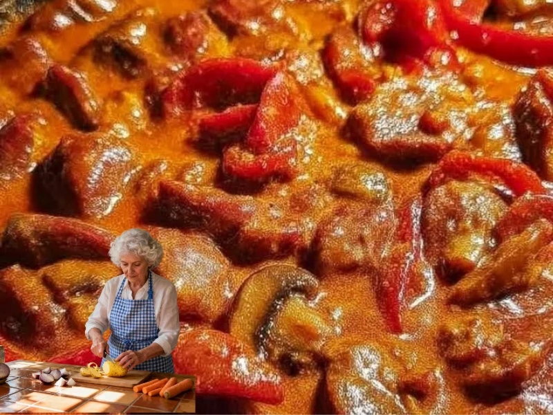 Räuberfleisch: Ein köstliches traditionelles Gericht serviert mit frischen Beilagen.