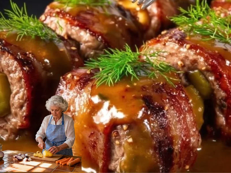 Saftige Rinderrouladen mit Füllung auf einem Teller serviert