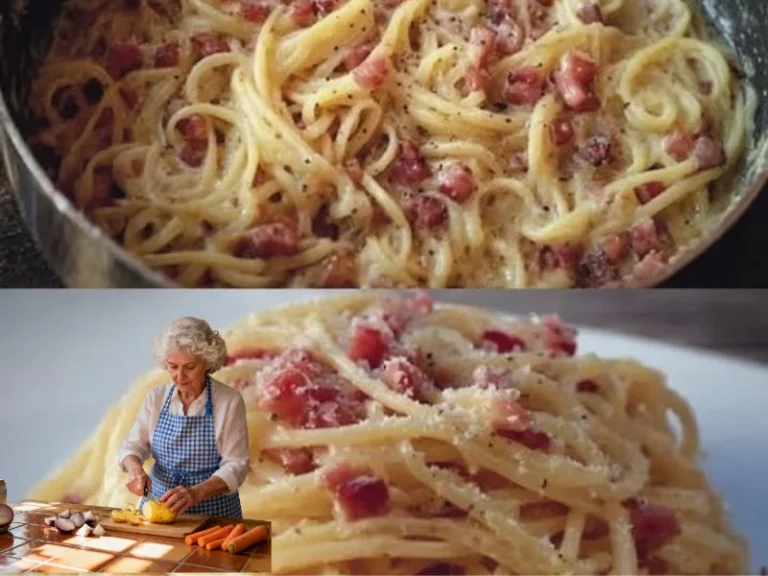 Schüssel mit cremiger Spaghetti Carbonara, typisch italienisches Gericht.