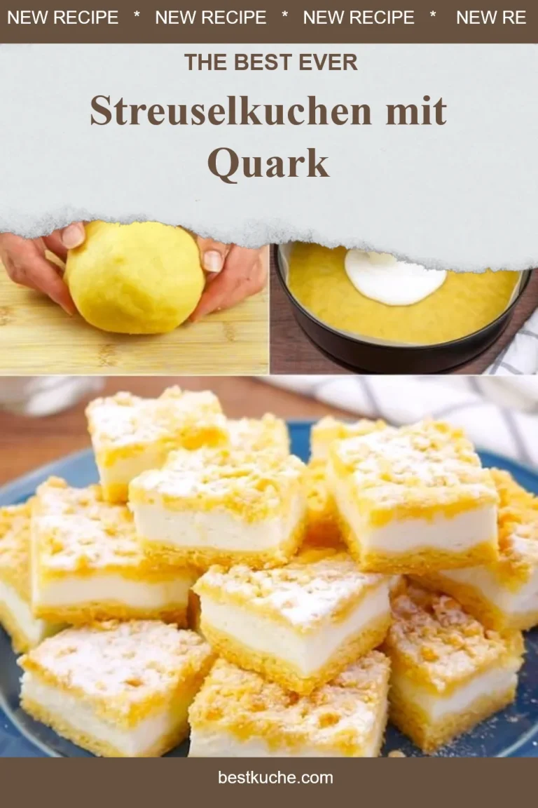 Leckerer Streuselkuchen mit Quark und Streuseln auf einem Teller.