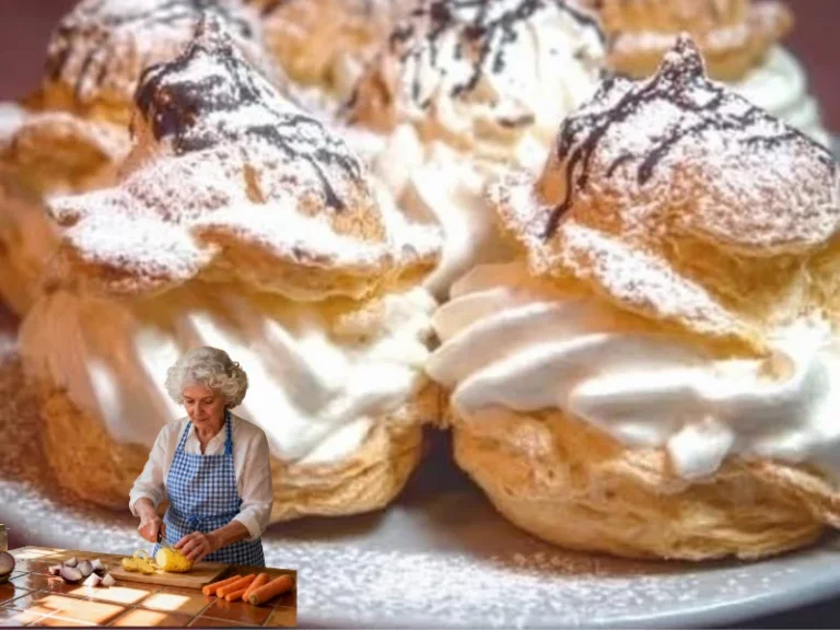 Frisch gebackene Windbeutel aus Brandteig auf einem Teller