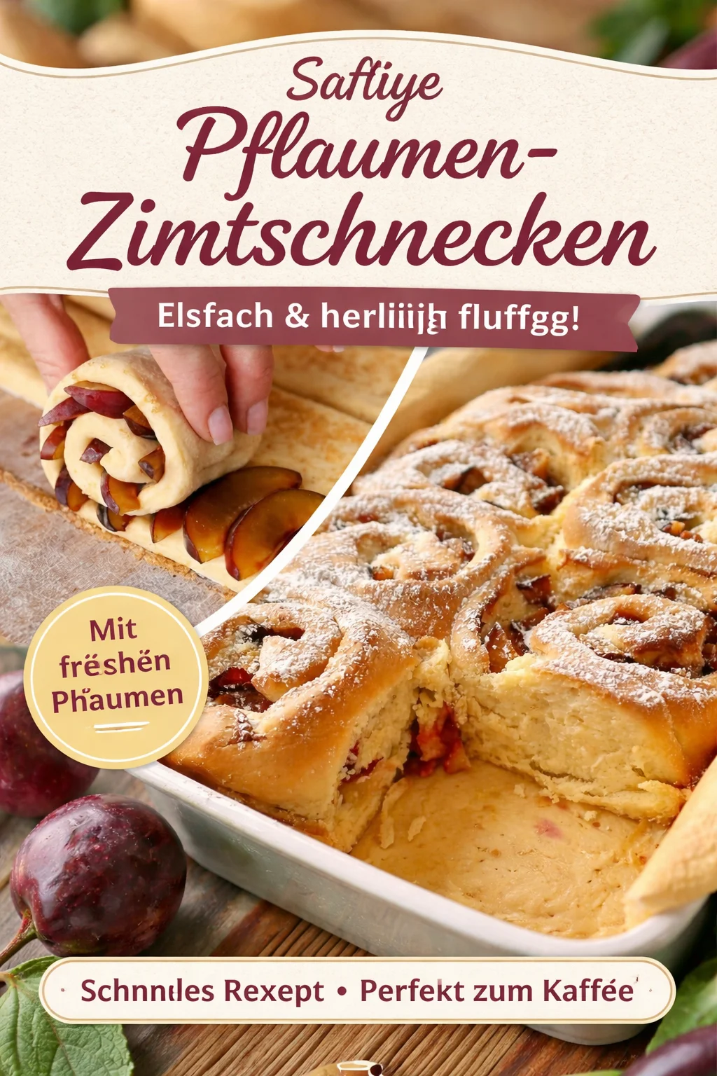 Frisch gebackene Zwetschgenschnecken mit saftigen Zwetschgen