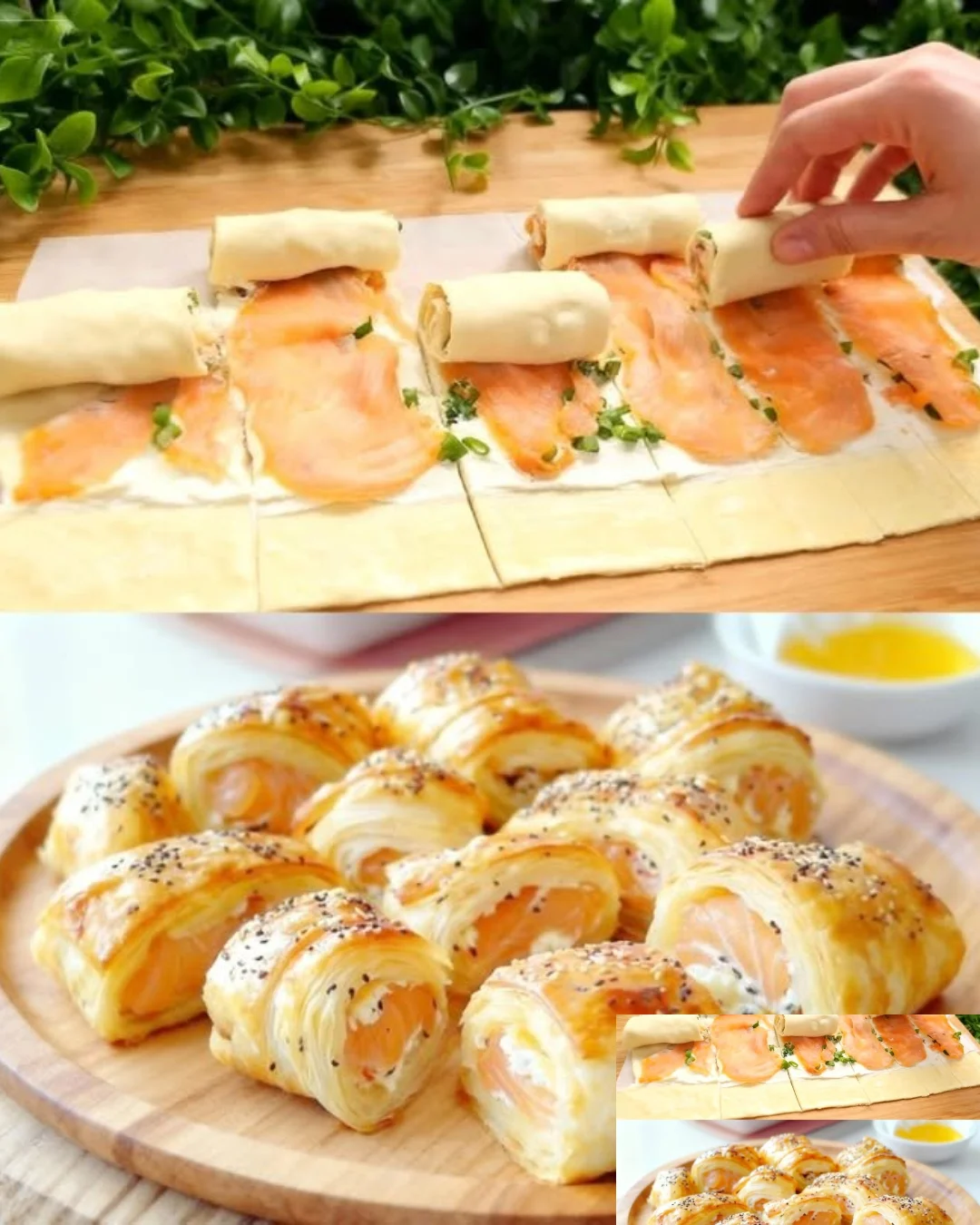 10 Minuten Blätterteig Räucherlachsröllchen