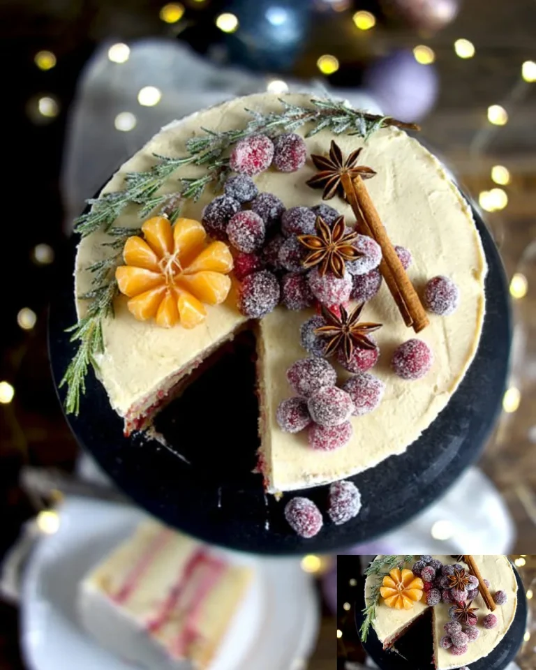 Adventstorte mit Cranberries auf einem festlich gedeckten Tisch