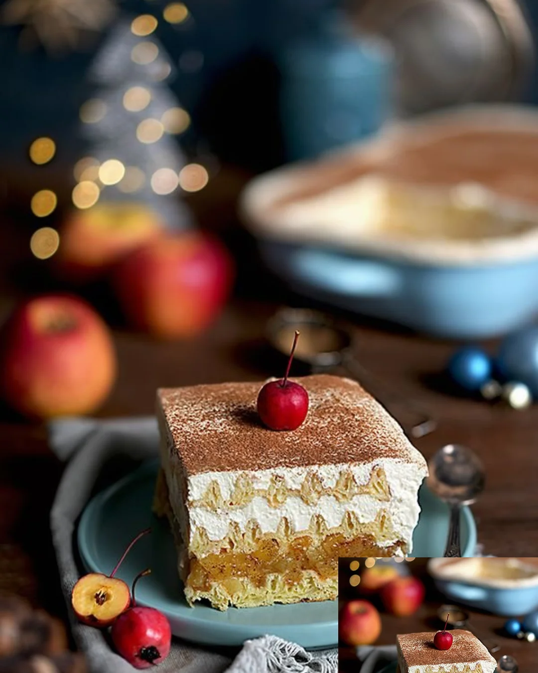 Leckere Apfel-Schmandcreme-Waffel auf einem Teller serviert