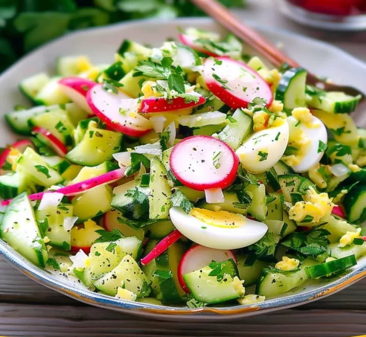 Bauchfett-abbauender Gurkensalat mit Eiern & Radieschen