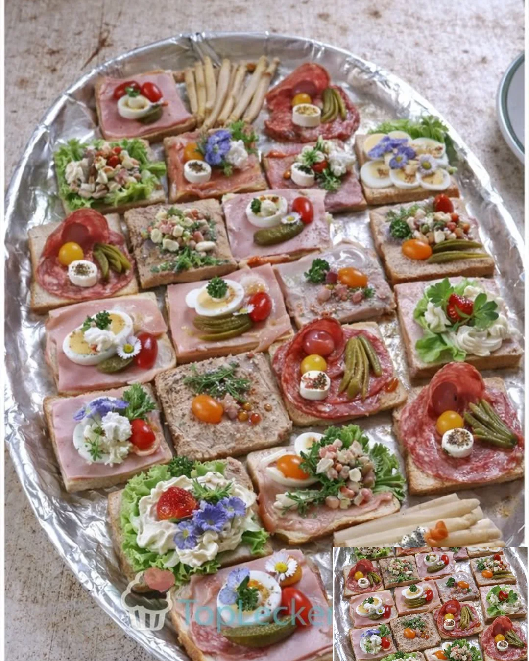 Leckere Belegte Brötli mit frischen Zutaten auf einem Tisch