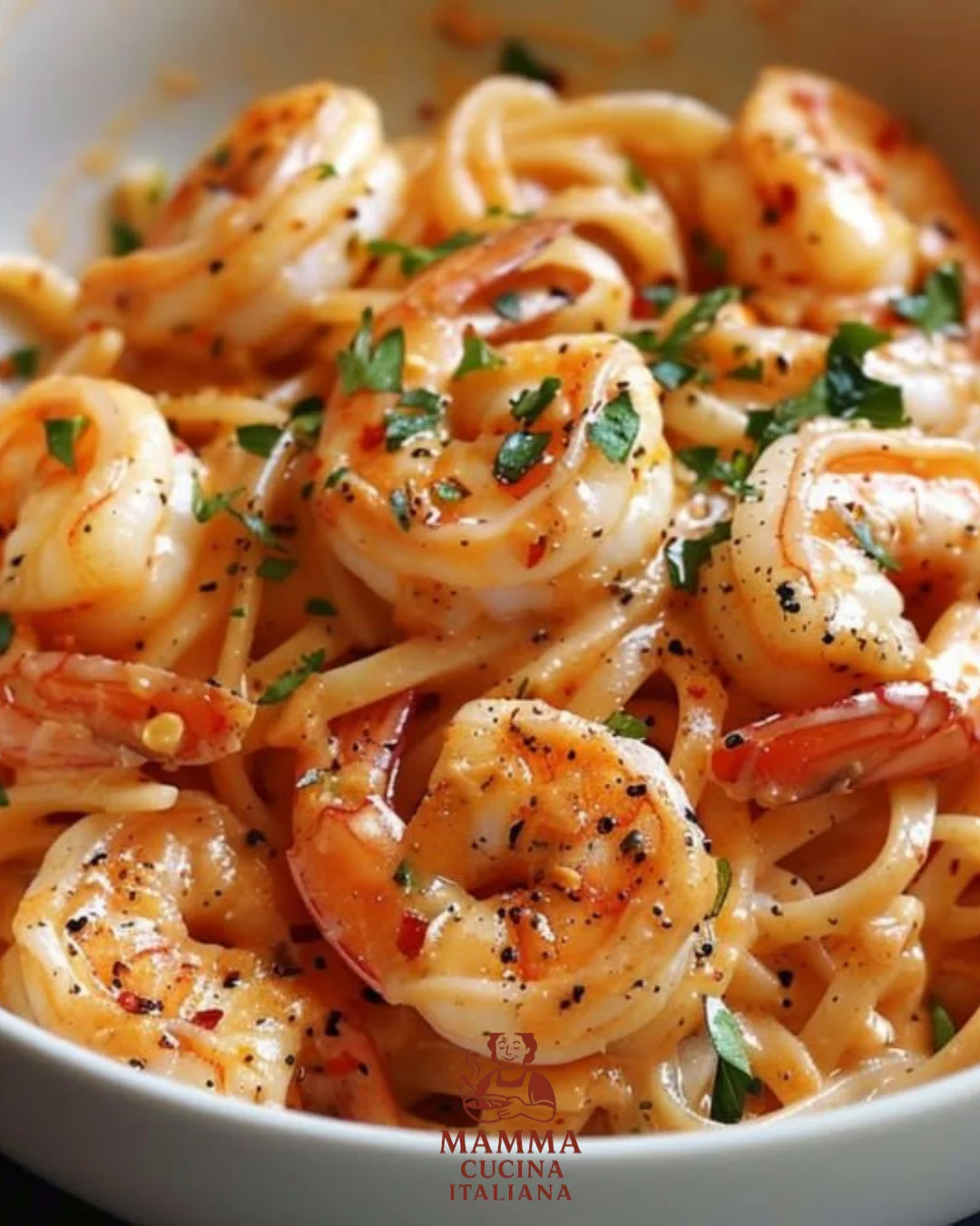 Cremige würzige Knoblauchgarnelen mit Nudeln