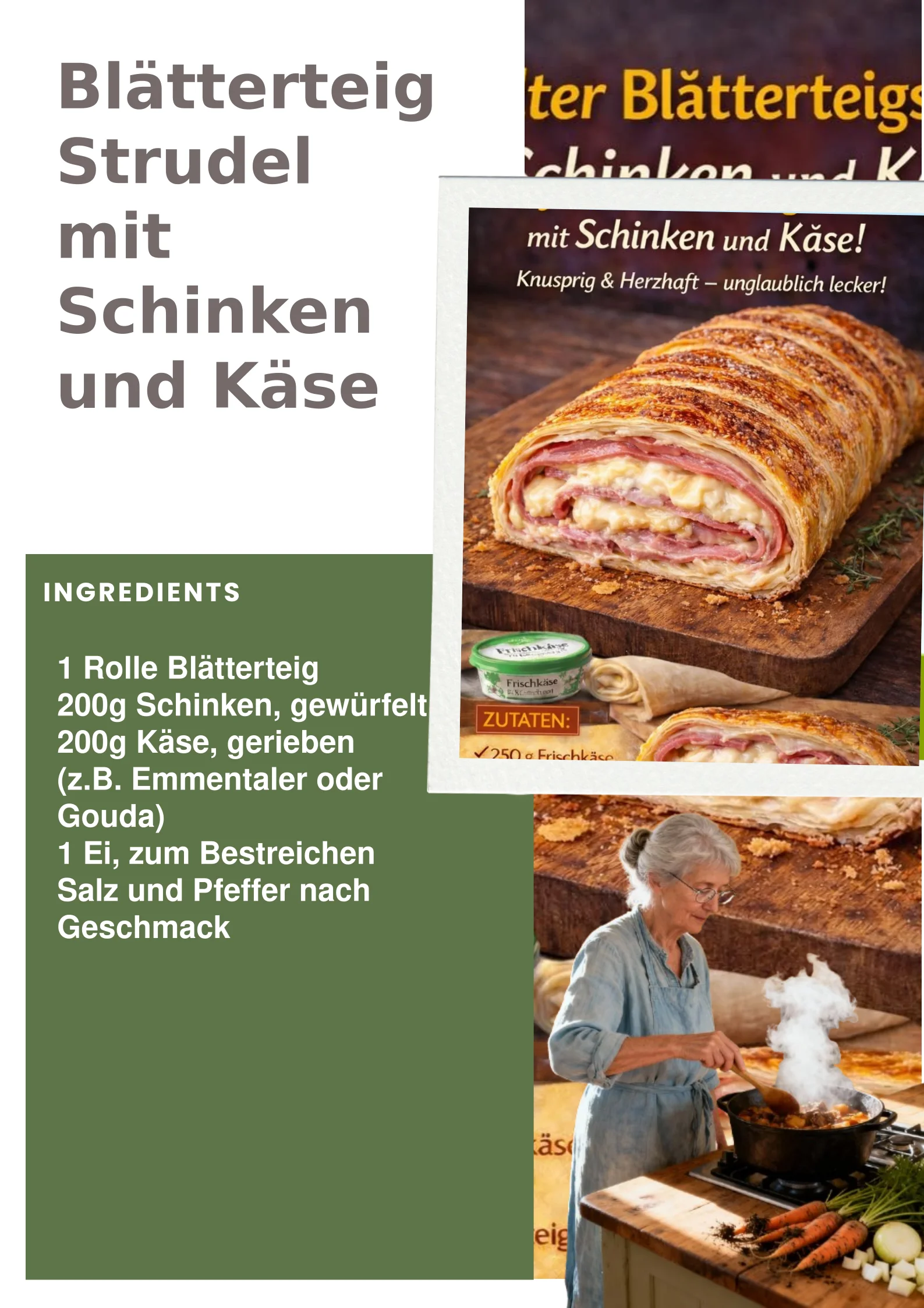 Blätterteig Strudel mit Schinken und Käse