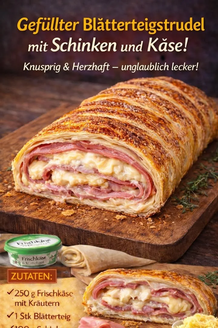 Blätterteig Strudel mit Schinken und Käse