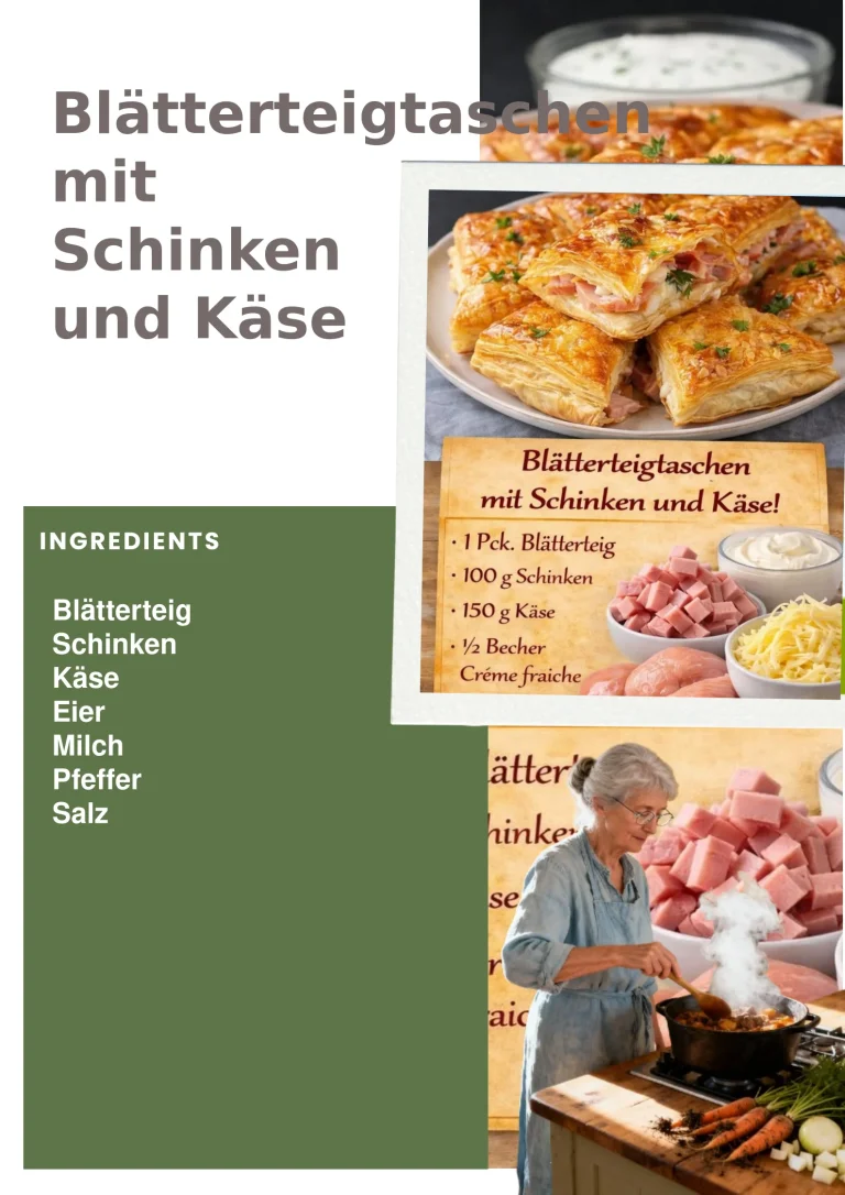 Blätterteigtaschen mit Schinken und Käse auf einem Teller serviert