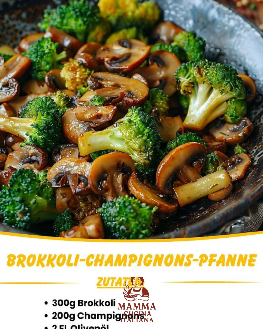 Leckere Brokkoli-Champignons-Pfanne mit frischem Gemüse