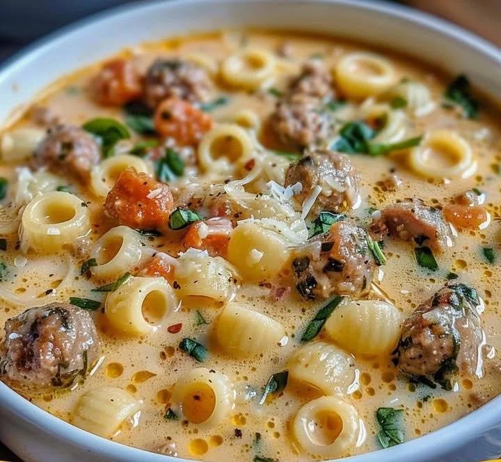 Cremige Ditalini-Suppe mit italienischer Parmesanwurst