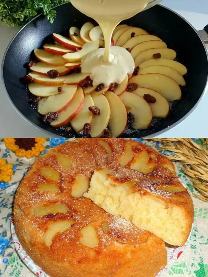 Der faulste Apfelkuchen der Welt auf einem Teller, frisch gebacken und appetitlich angerichtet.