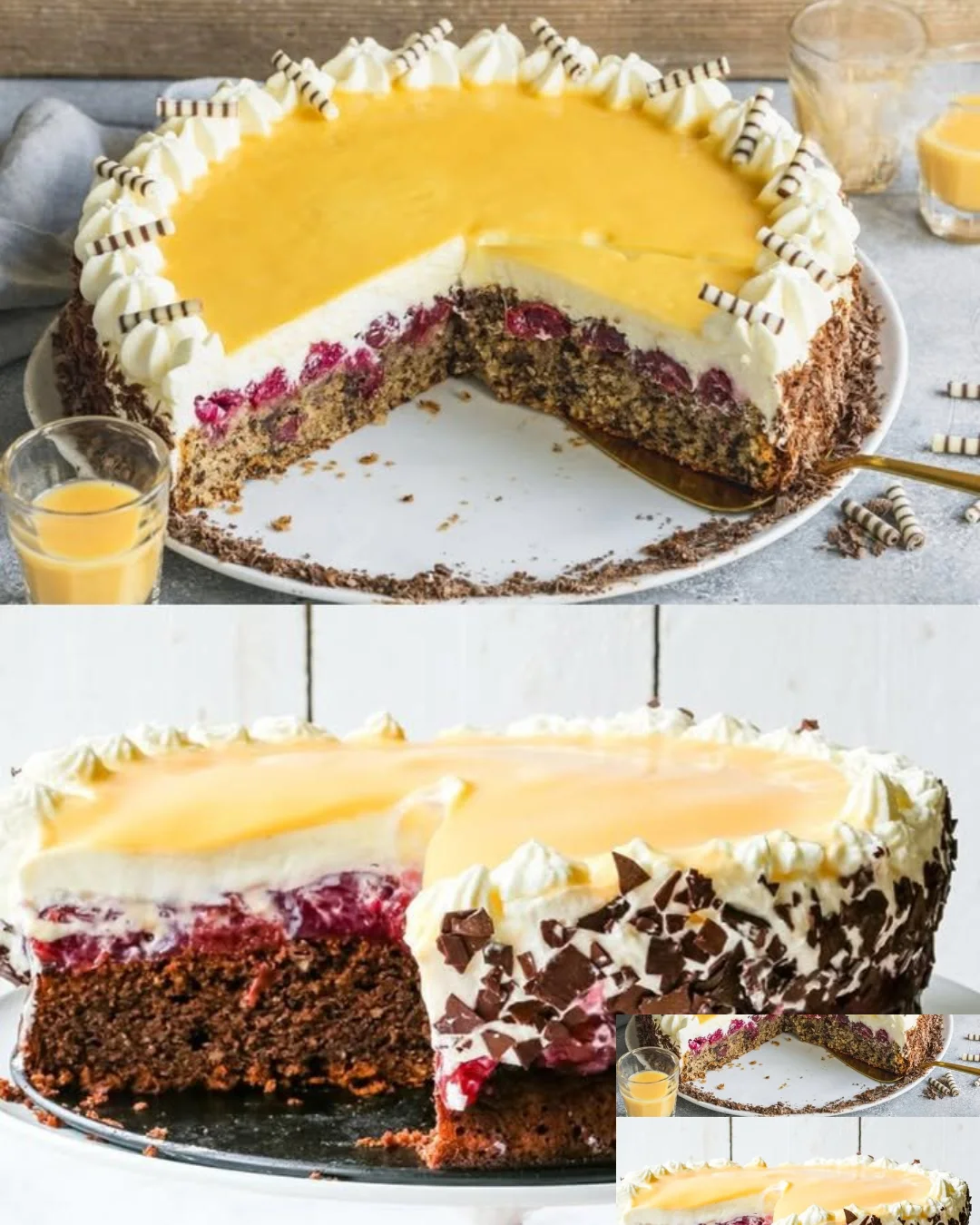 Leckere Eierlikörtorte mit schaumiger Creme und schokoladiger Dekoration