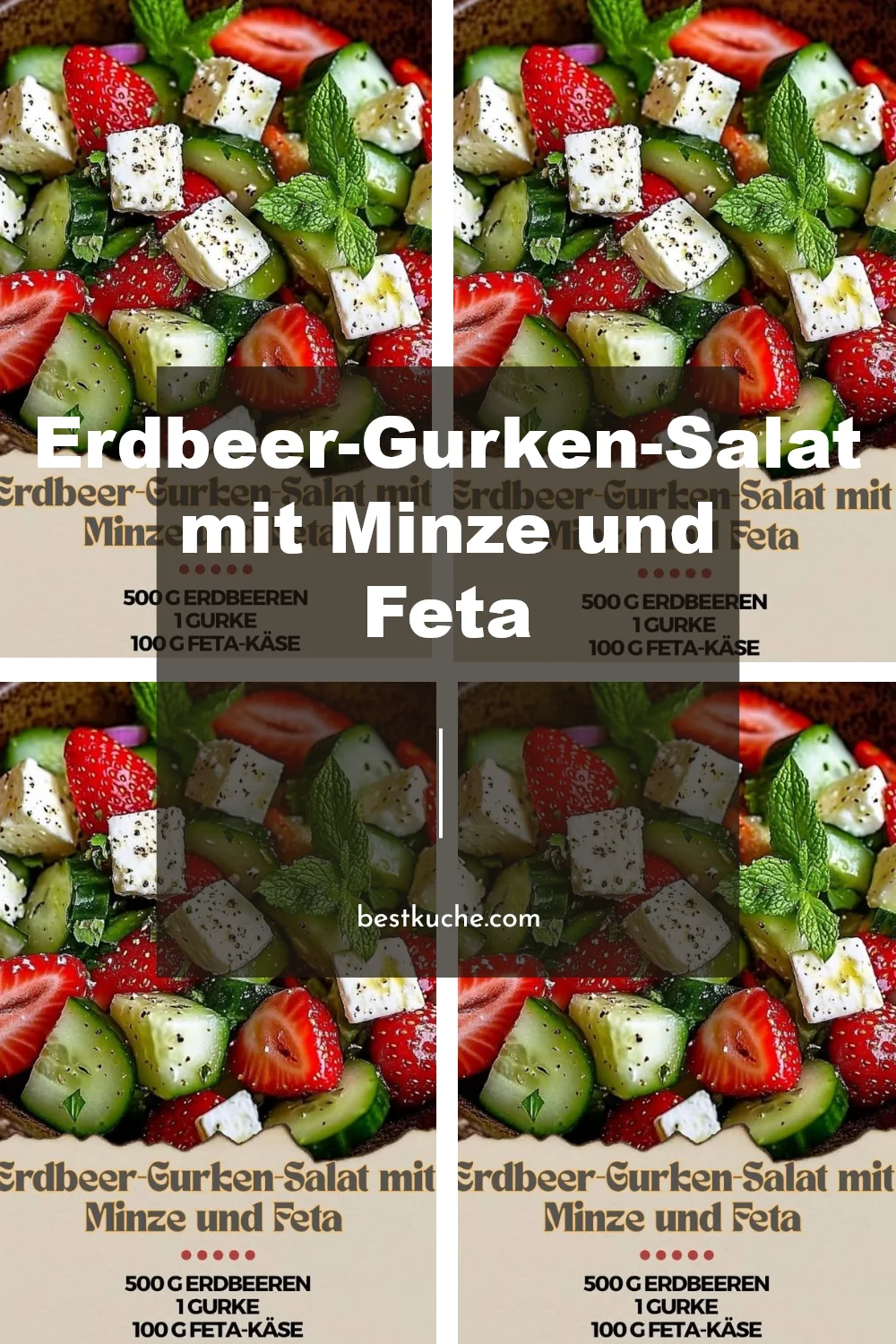 Erdbeer-Gurken-Salat mit Minze und Feta auf einem Teller angerichtet