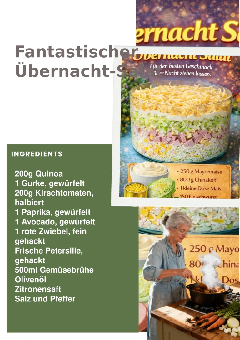 Fantastischer Übernacht-Salat mit frischen Zutaten und Dressing.