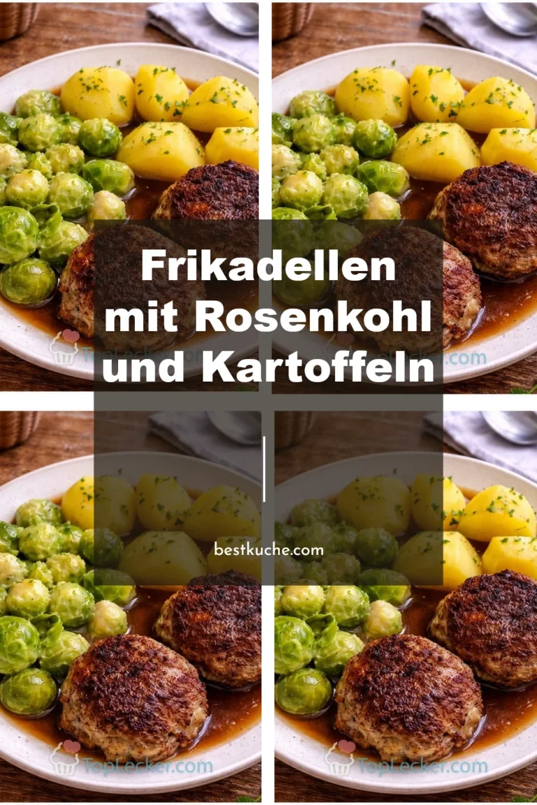 Frikadellen serviert mit Rosenkohl und Kartoffeln auf einem Teller