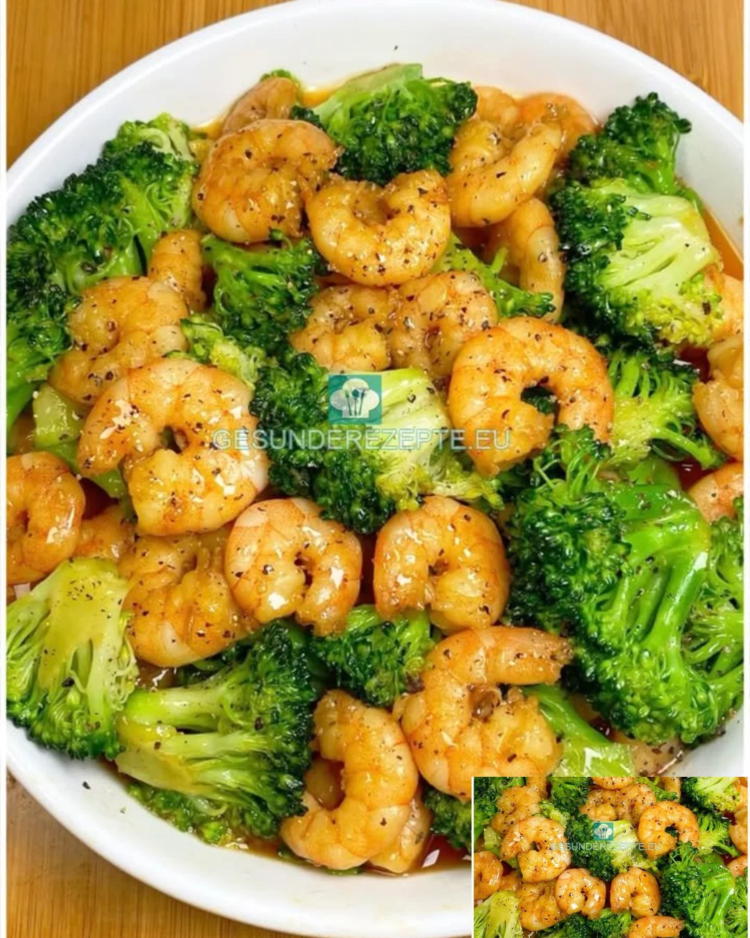 Leckere Garnelen-Brokkoli-Pfanne in einer Pfanne zubereitet