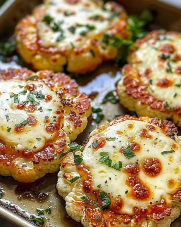 Gebackene Mozzarella-Blumenkohlsteaks auf einem Teller serviert
