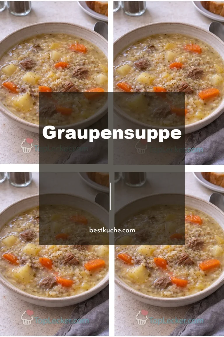 Eine Schale köstliche Graupensuppe mit frischem Gemüse und Kräutern