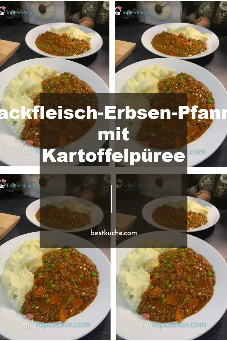 Hackfleisch-Erbsen-Pfanne mit Kartoffelpüree in einer Pfanne serviert