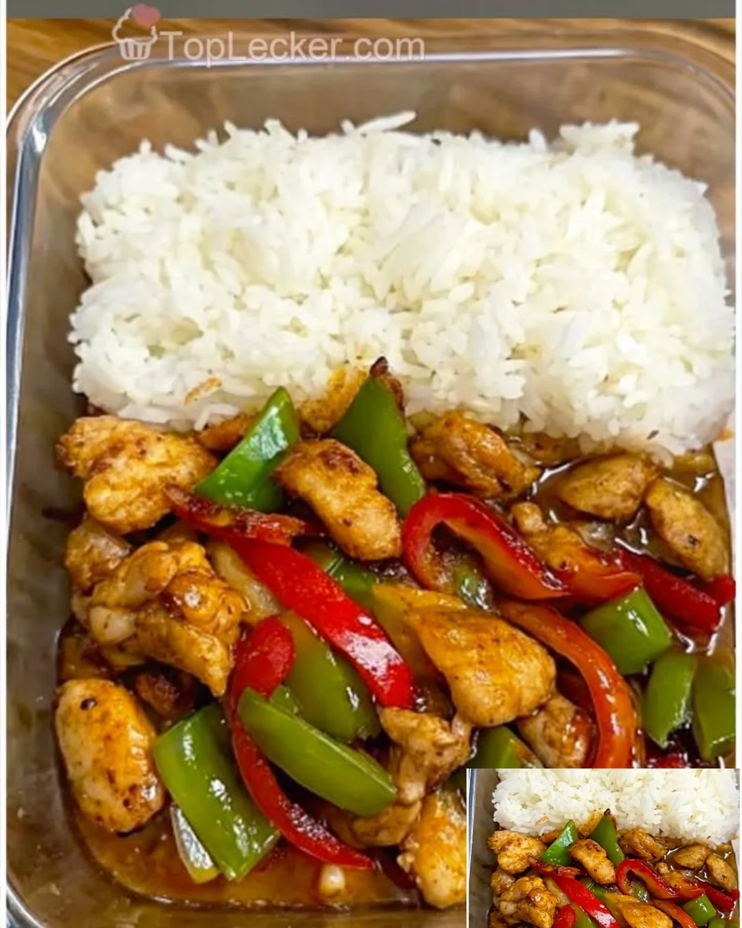 Hähnchenpfanne mit Paprika und Reis, ein gesundes und leckeres Rezept.