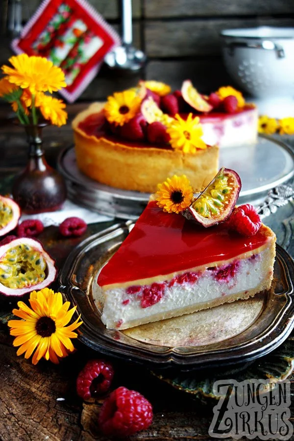 Himbeer-Käsekuchen mit Maracuja