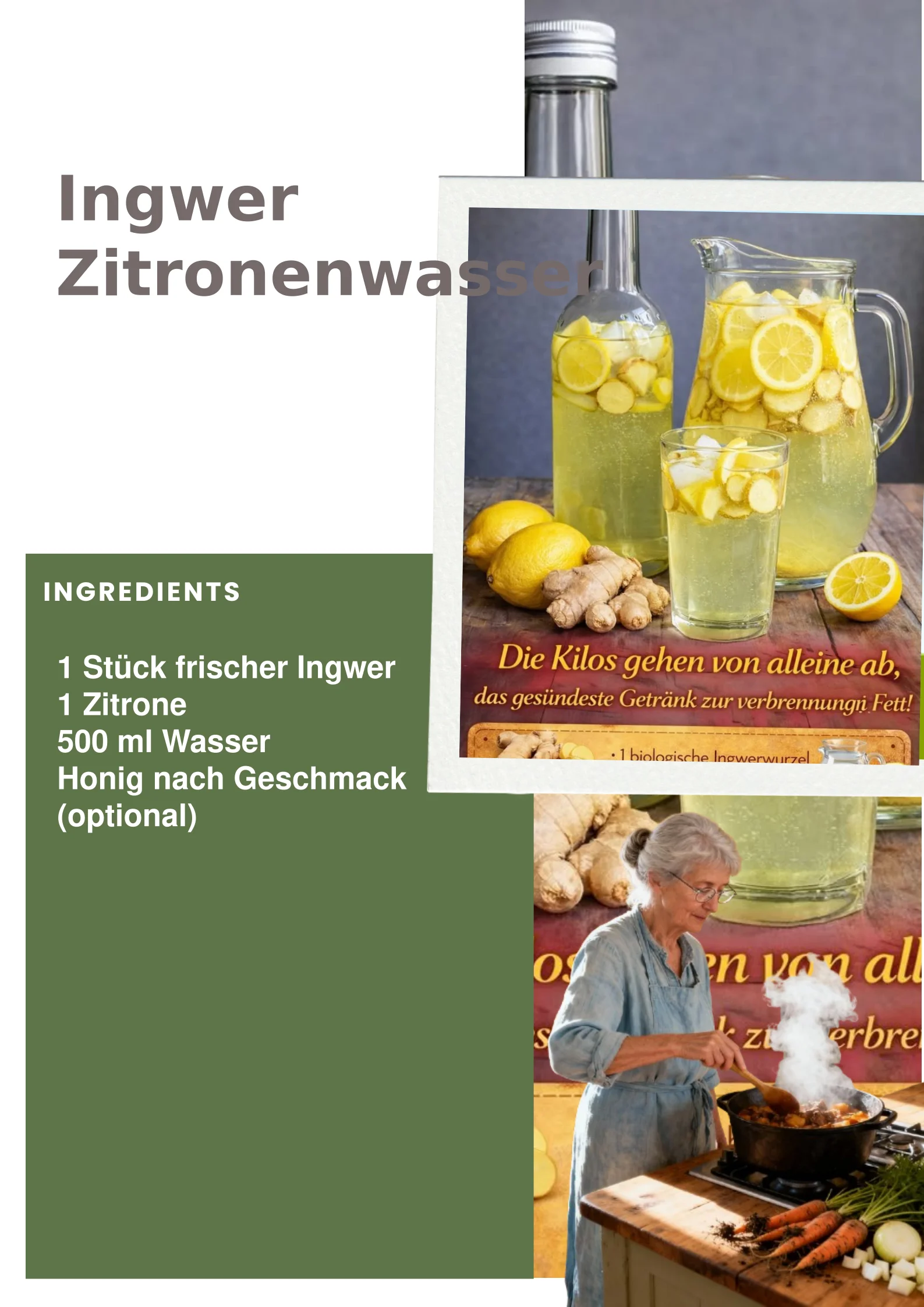 Erfrischendes Ingwer Zitronenwasser in einem Glas mit Zitronenscheibe