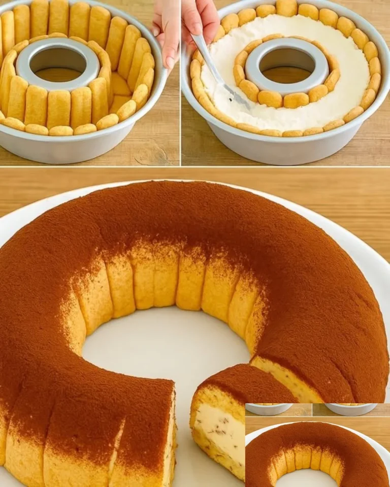 Kalter Löffelbiskuitkuchen mit Sahne und Früchten dekoriert
