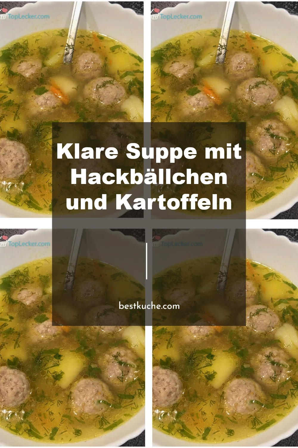 Klare Suppe mit Hackbällchen und Kartoffeln in einer Schüssel