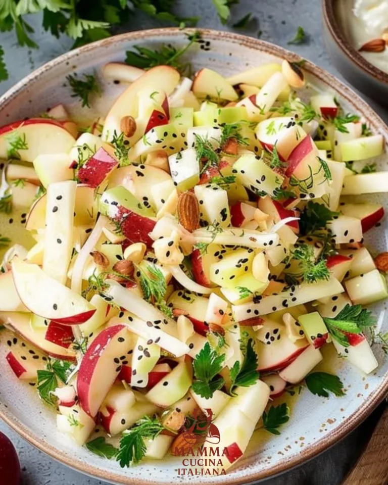 Kohlrabi-Apfel-Salat mit Joghurtdressing auf einem Teller