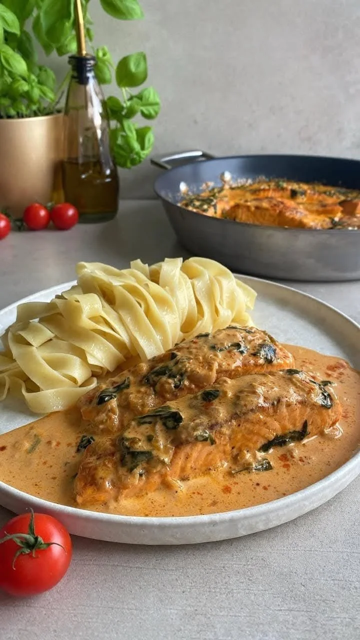 Lachsfilet in cremiger Spinat-Sahnesoße