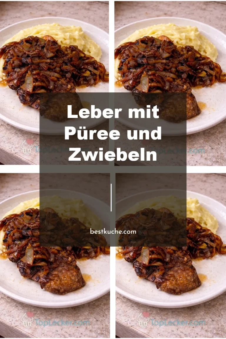 Leber mit Püree und Zwiebeln auf einem Teller angerichtet
