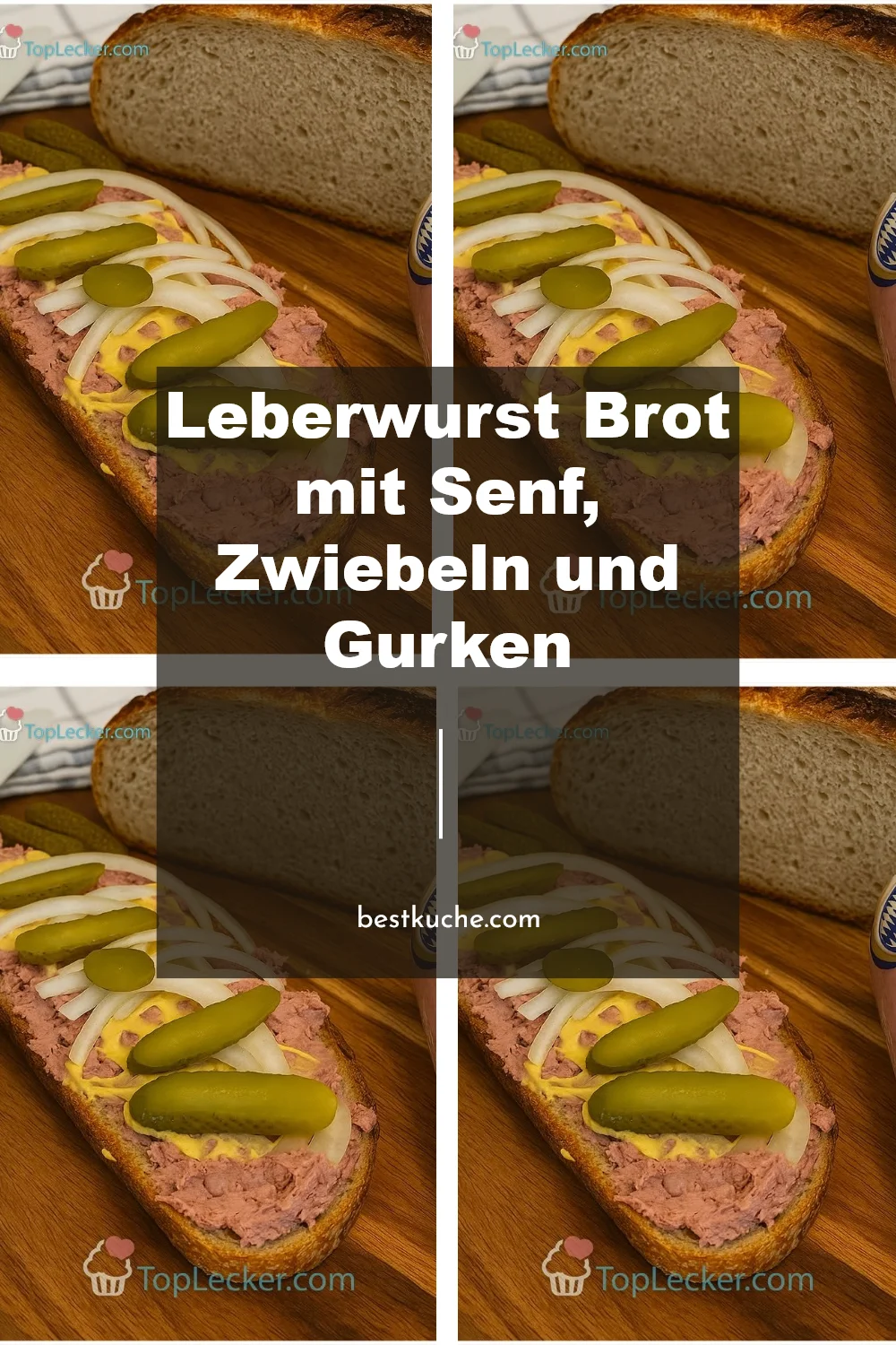 Leberwurst Brot mit Senf, Zwiebeln und Gurken