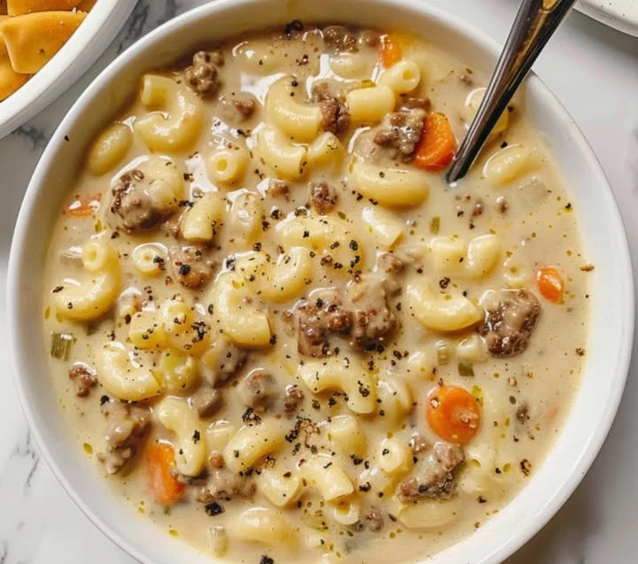 Makkaroni Cheeseburger Suppe mit Suchtpotenzial