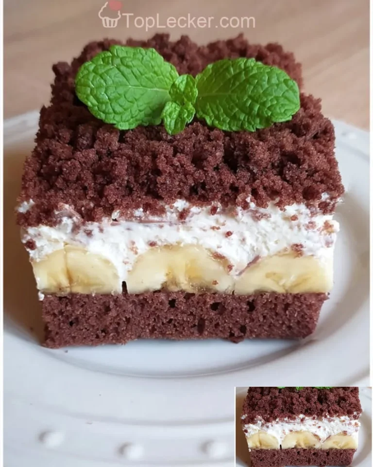 Maulwurfkuchen vom Blech mit Banane, ein köstlicher Schokoladenkuchen