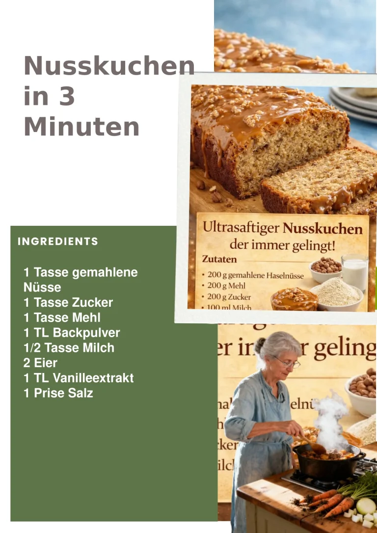 Schneller Nusskuchen in 3 Minuten mit Nüssen und köstlichen Zutaten