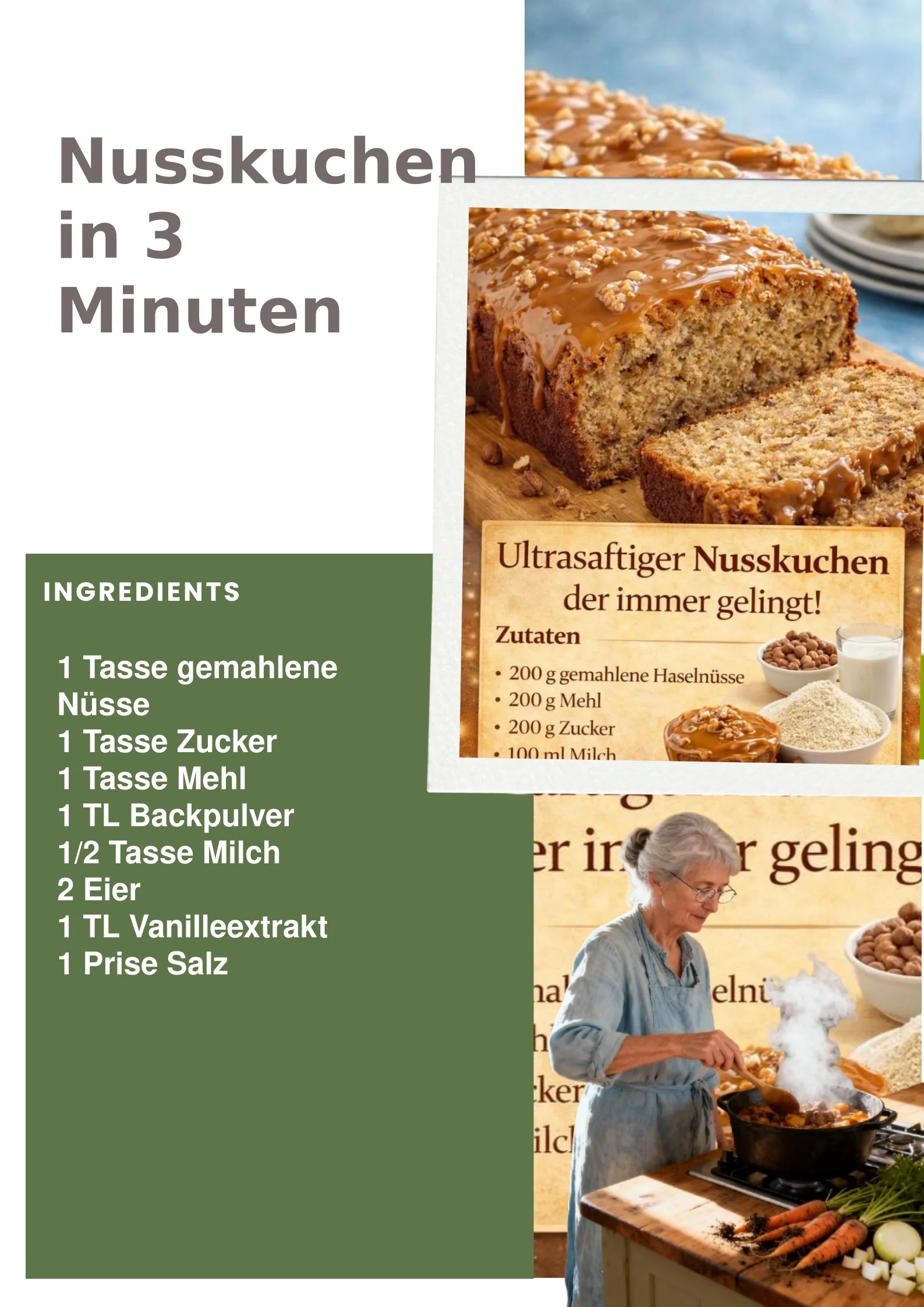 Schneller Nusskuchen in 3 Minuten mit Nüssen und köstlichen Zutaten