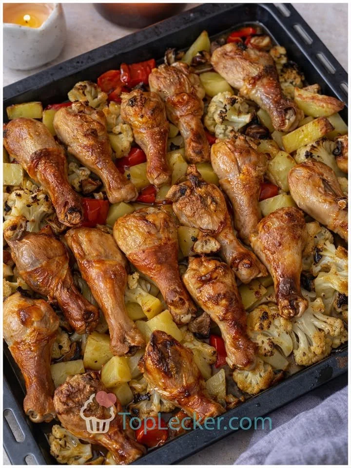 Ofenhähnchen mit Kartoffeln und Gemüse