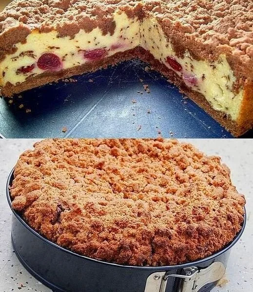 Quark Streuselkuchen mit Vanille Kirschfüllung