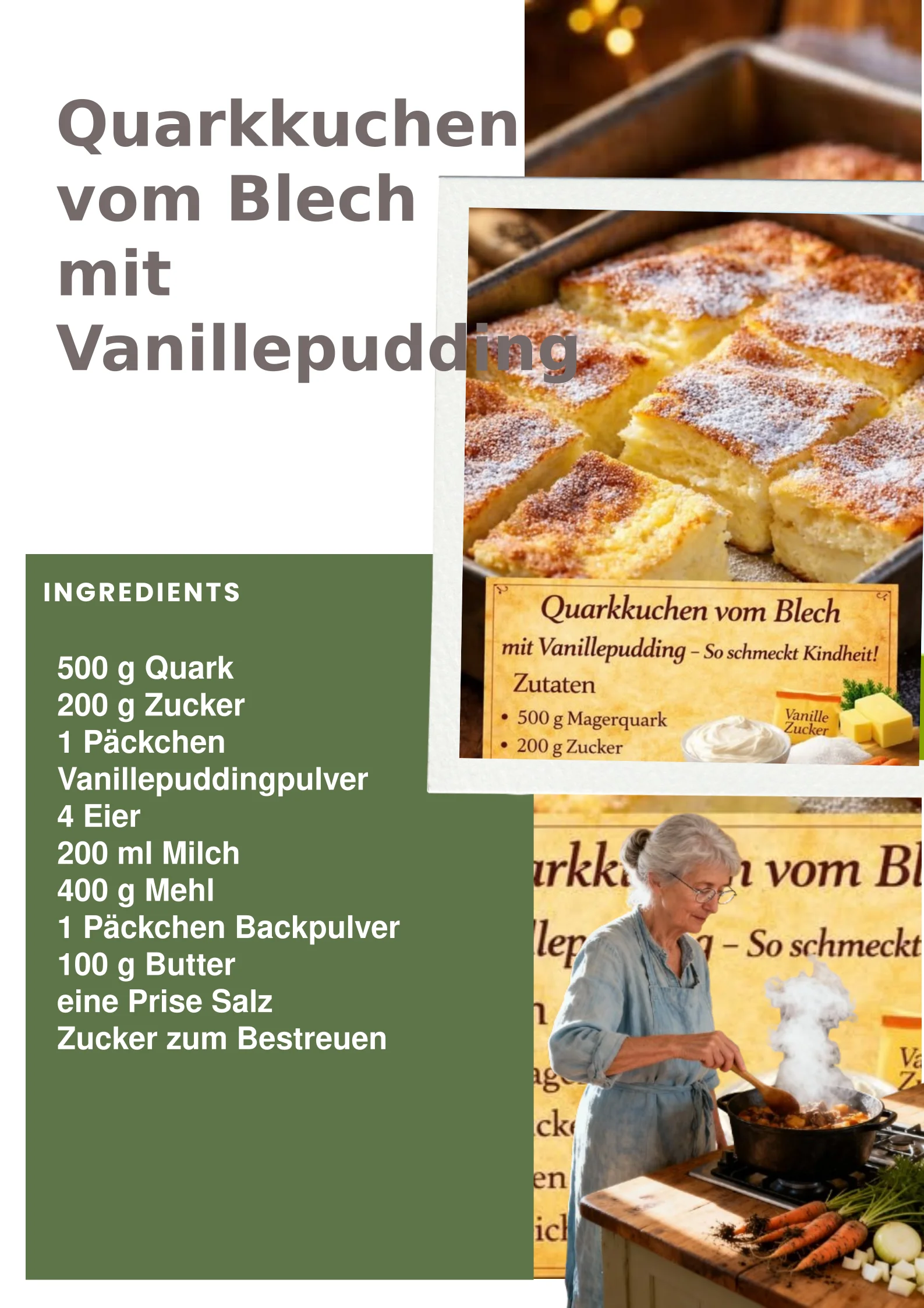 Quarkkuchen vom Blech mit Vanillepudding