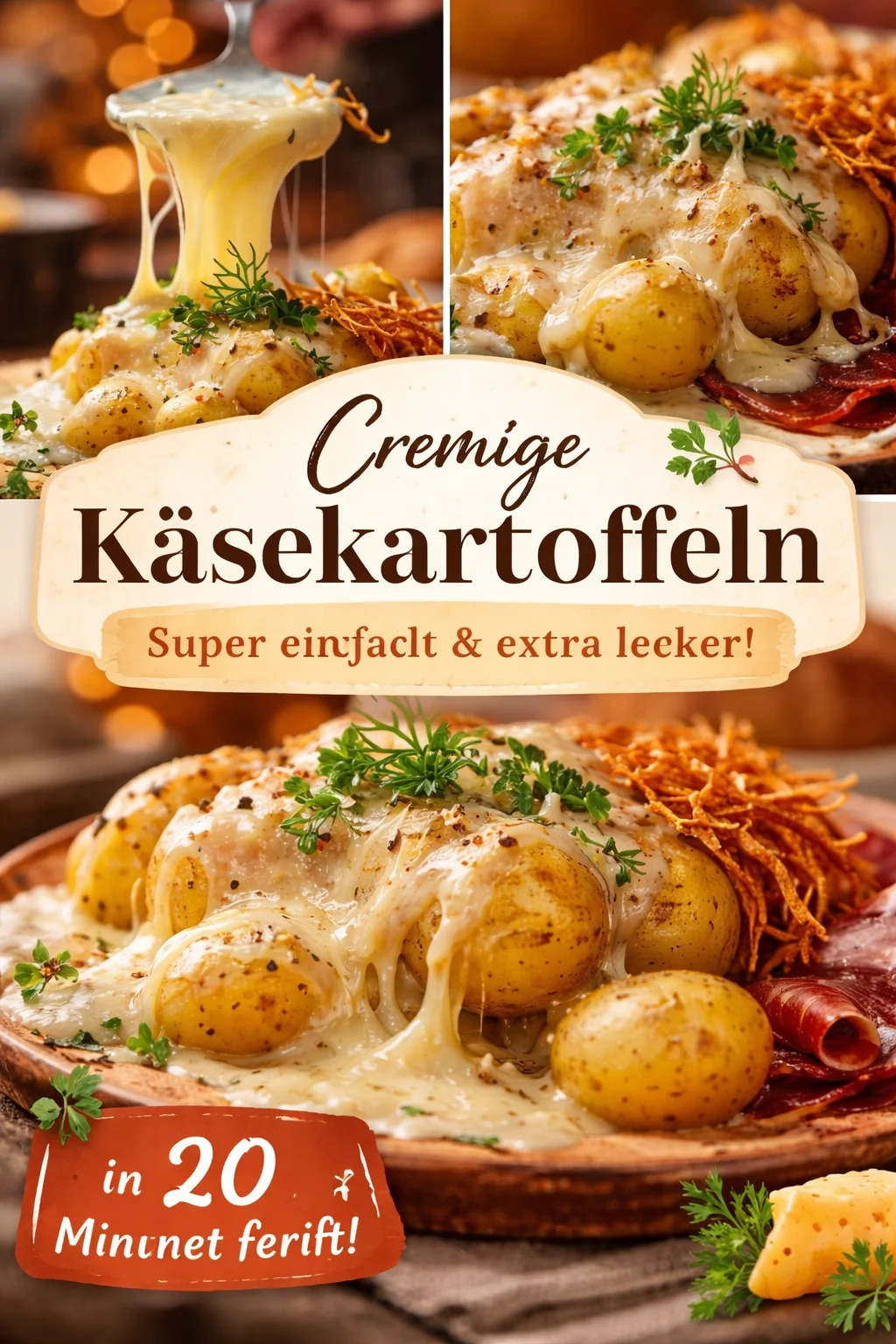 Raclette – Geschmolzener Käse über Kartoffeln, Essiggurken und Zwiebeln. Ideal als Alternative zu Fondue.