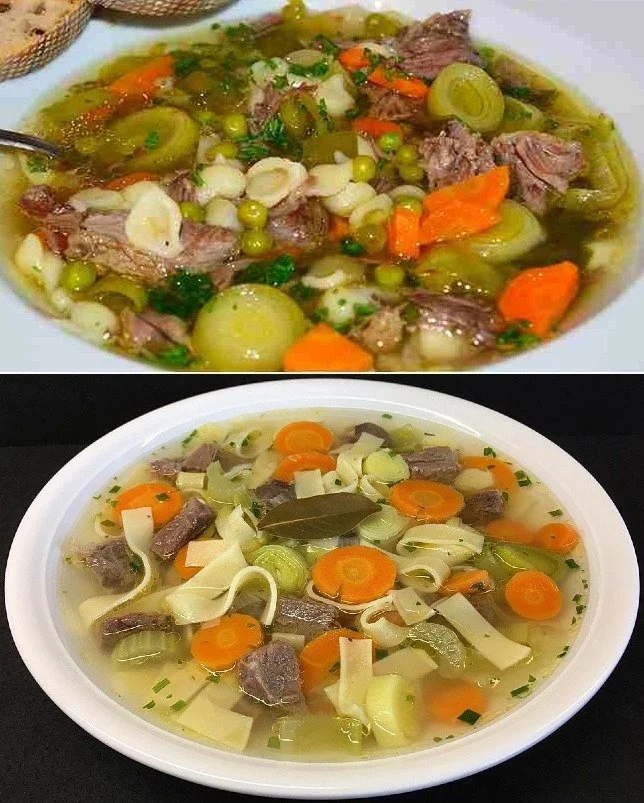 Traditionelles Rindfleischeintopf in einem großen Topf gekocht, wie Oma es machte.