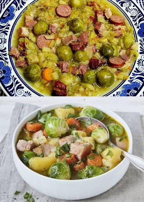 Traditioneller Rosenkohleintopf mit Gemüse und Gewürzen