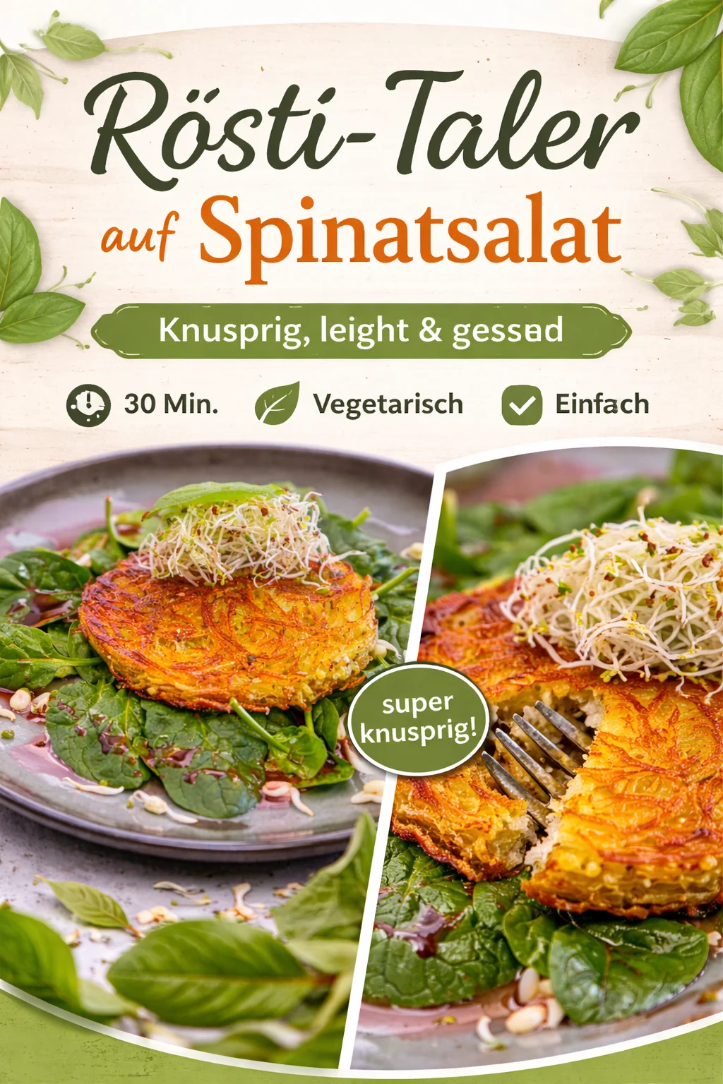Rösti – Knusprige Kartoffelrösti, perfekt als Beilage zu Fleisch oder Käse. Passt besonders gut zu einem gemütlichen Fondue-Abend.