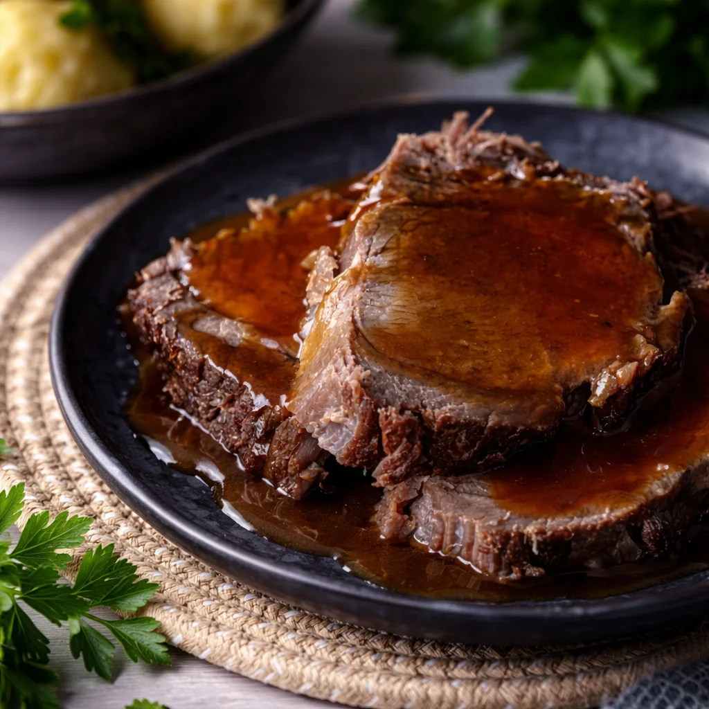 Authentisches Sauerbraten Rezept mit zarter Rinderschulter und würziger Marinade.