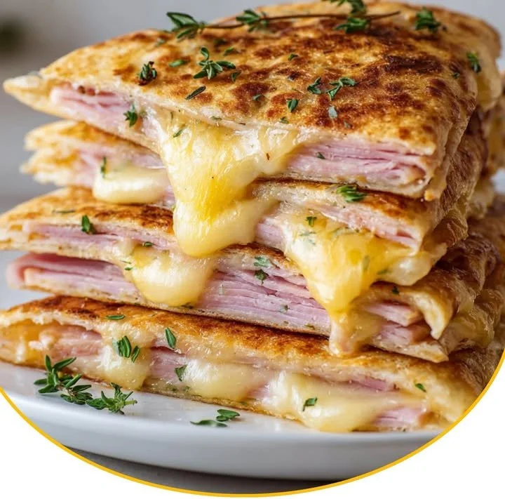 Schinken-Käse-Taschen aus dem Airfryer auf einem Teller serviert